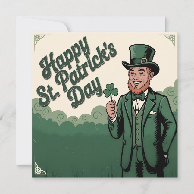 Happy St. Patrick’s Day Vintage Leprechaun Card (Front)