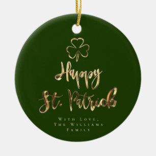 Happy St. Patrick Shamrock Clover Elegant Green Ceramic Tree Decoration