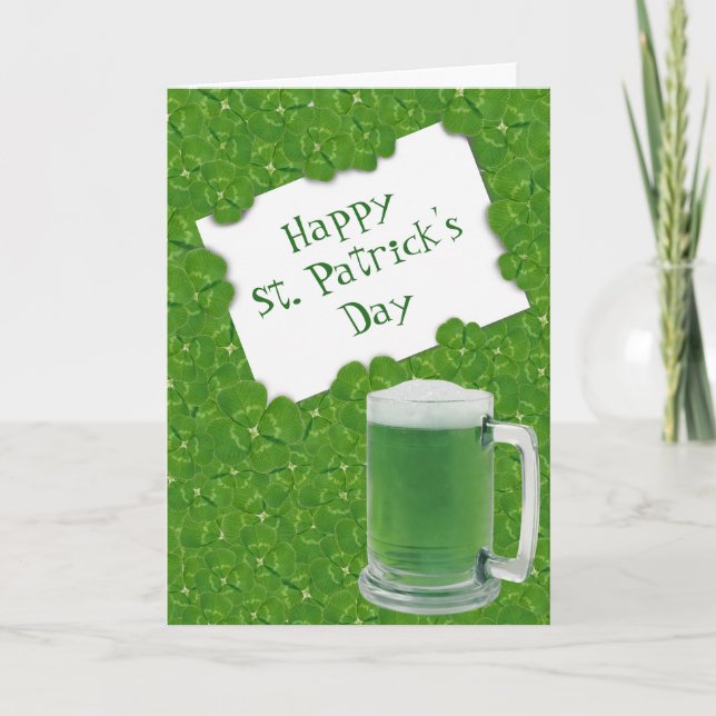 Happy St. Patrick's Beer and Four-leaf Clovers Card (Front)