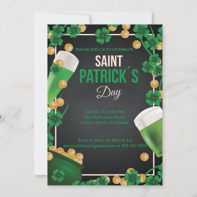Happy St Patrick's Celebration Green Beer Paddy Invitation (Front)