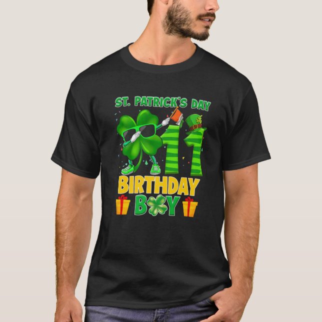Happy St Patricks Day 11Th Birthday Clover Dabbing T-Shirt (Front)