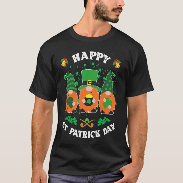 Happy St Patrick's Day 2023 Three Gnomes Shamrock  T-Shirt (Front)