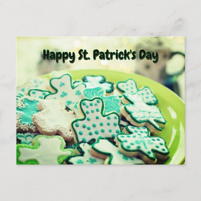 Happy St. Patrick's Day 4 Leaf Clover Cookies Postcard (Front)