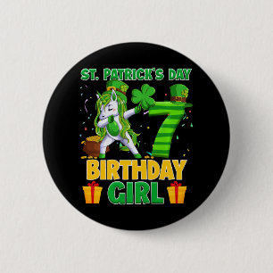 Happy St Patricks Day 7Th Birthday Unicorn Dabbing 6 Cm Round Badge