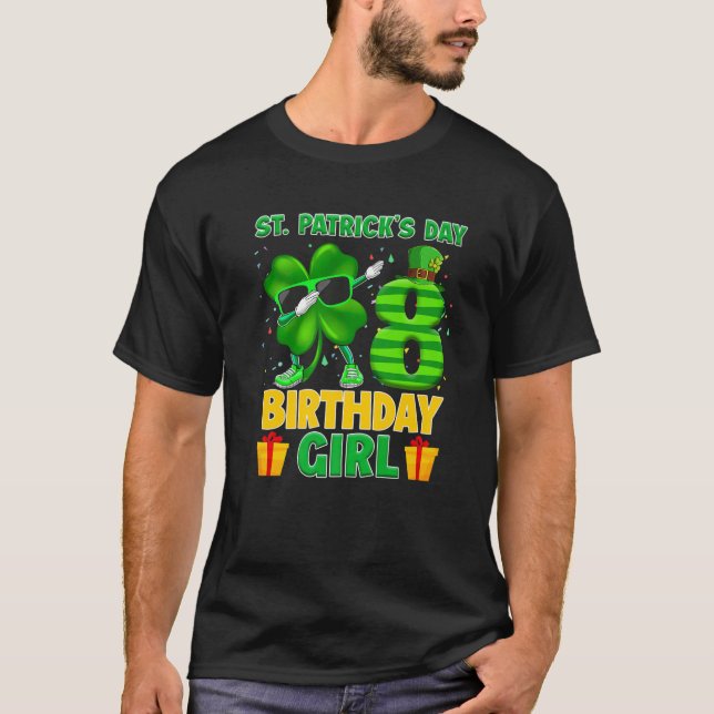 Happy St Patricks Day 8Th Birthday Clover Dabbing T-Shirt (Front)