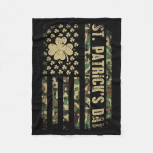 Happy St Patricks Day American Flag Camouflage Fleece Blanket
