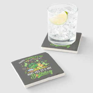 Happy St Patricks Day and My Birthday Shamrock Stone Coaster