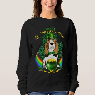 Happy St Patricks Day Basset Hound Leprechaun Hat  Sweatshirt