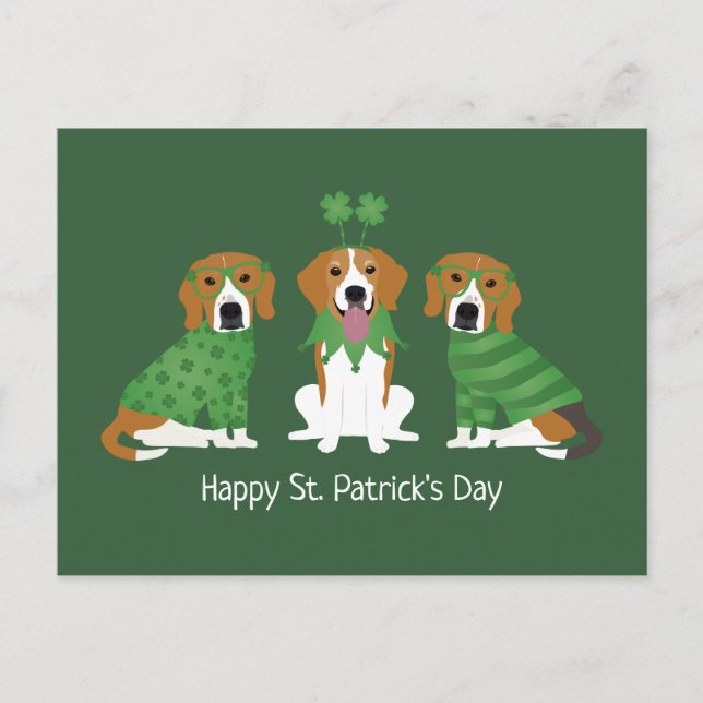Happy St Patricks Day Beagle Dogs Postcard (Front)