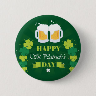 Happy St. Patricks Day Beer and Clovers 6 Cm Round Badge