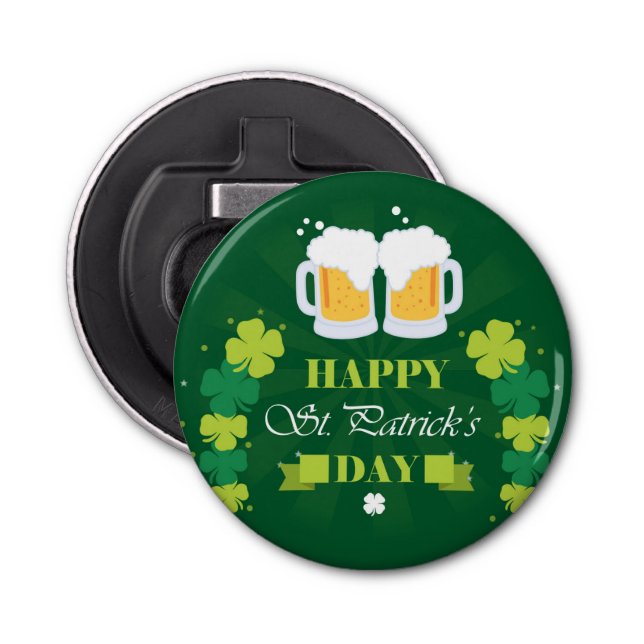 Happy St. Patricks Day Beer and Clovers Bottle Opener (Front)