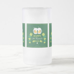 Happy St. Patricks Day Beer and Clovers Frosted Glass Beer Mug