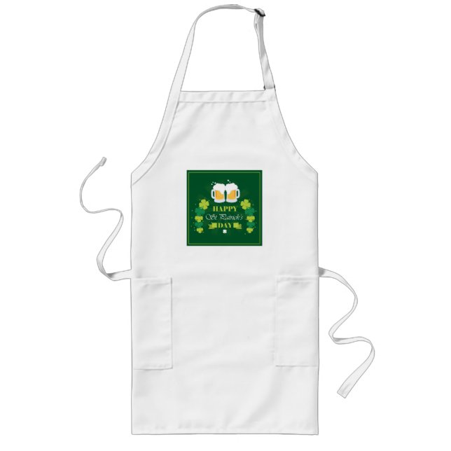 Happy St. Patricks Day Beer and Clovers Long Apron (Front)