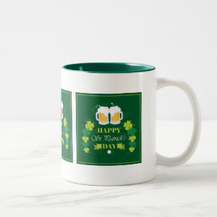 Happy St. Patricks Day Beer and Clovers Two-Tone Coffee Mug