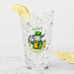Happy St. Patrick's Day Beer Irish Cat Funny Beer Glass