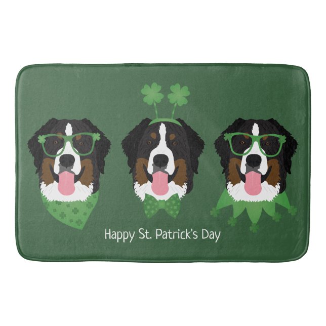Happy St Patricks Day Bernese Mountain Dogs Bath Mat (Front)