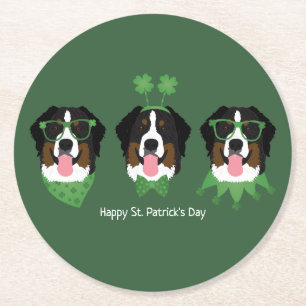 Happy St Patricks Day Bernese Mountain Dogs Round Paper Coaster