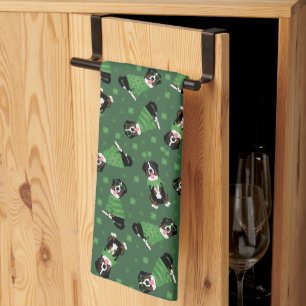 Happy St Patricks Day Bernese Mountain Dogs Tea Towel