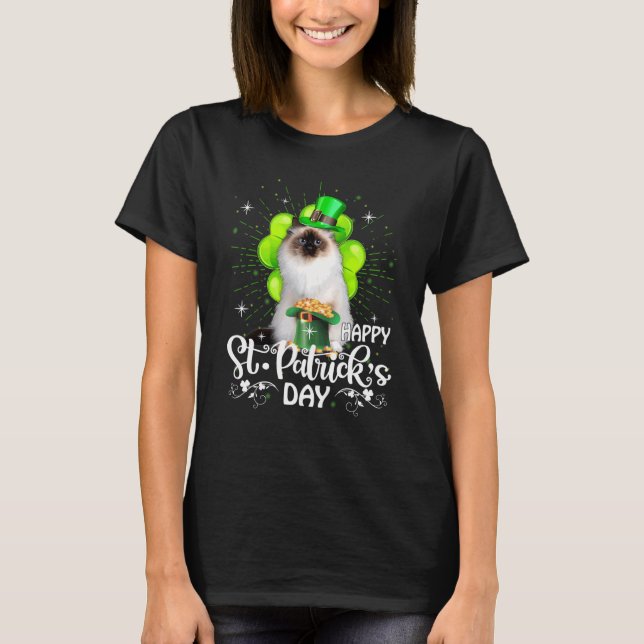 Happy St Patrick's Day Birman Cat Shamrock Lucky T-Shirt (Front)