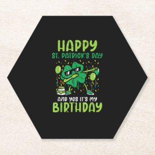 Happy St Patricks Day Birthday Shamrock Dab Bday P Paper Coaster
