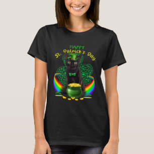 Happy St Patricks Day Black Cat Leprechaun Hat Sha T-Shirt
