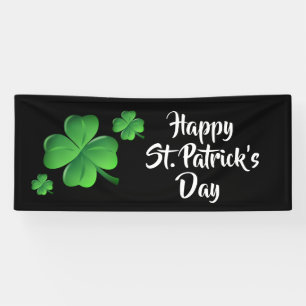 Happy St Patricks Day Black Green Shamrock Party Banner