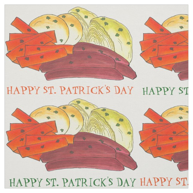 Happy St. Patrick's Day Boiled Corned Beef Cabbage Fabric (Swatch)