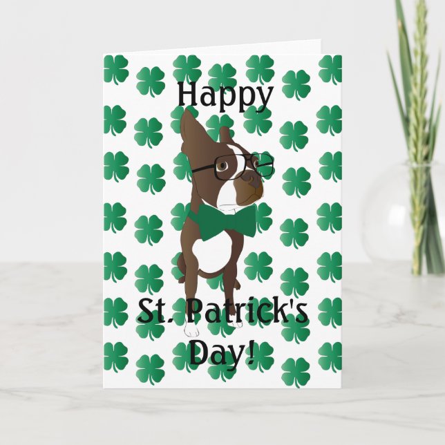 Happy St. Patrick's Day Boston Terrier Card (Front)