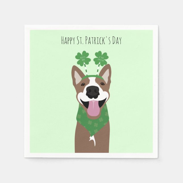Happy St Patricks Day Brown Dog Green Napkin (Front)