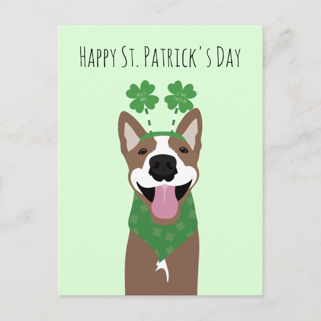 Happy St Patricks Day Brown Dog Green Postcard (Front)