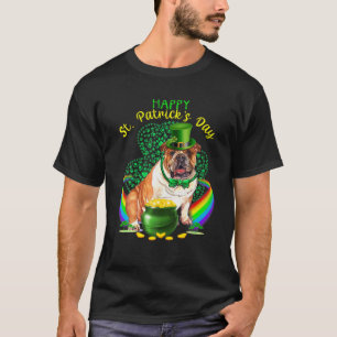 Happy St Patricks Day Bulldog Leprechaun Hat Shamr T-Shirt