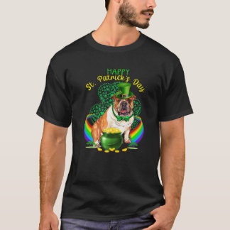 Happy St Patricks Day Bulldog Leprechaun Hat Shamr T-Shirt
