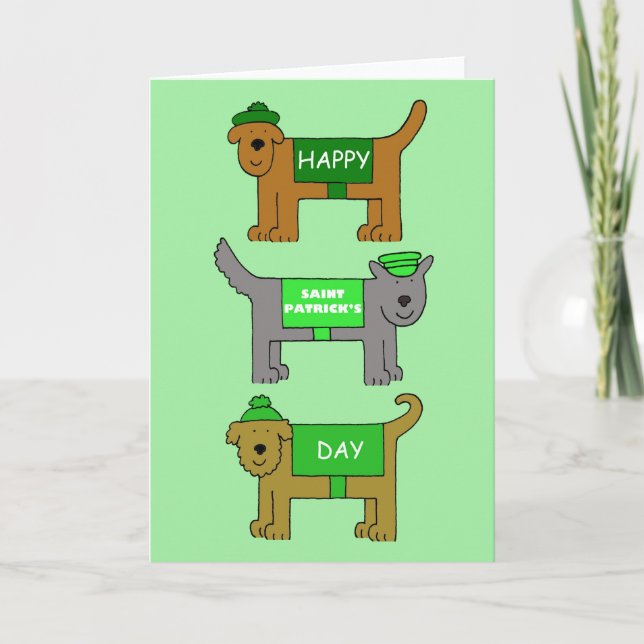 Happy St. Patricks Day Cartoon Dogs Card (Front)
