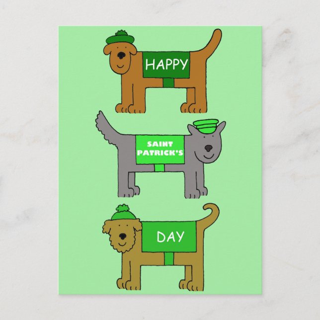 Happy St Patrick's Day Cartoon Dogs Postcard (Front)