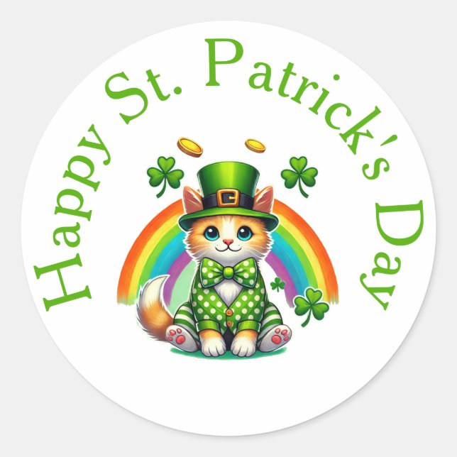 Happy St. Patrick's Day Cat Stickers - Leprechaun  (Front)