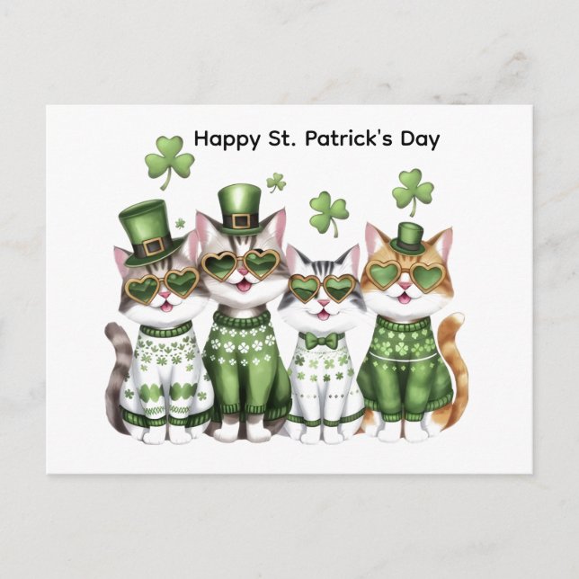 Happy St. Patrick's Day cats Postcard (Front)