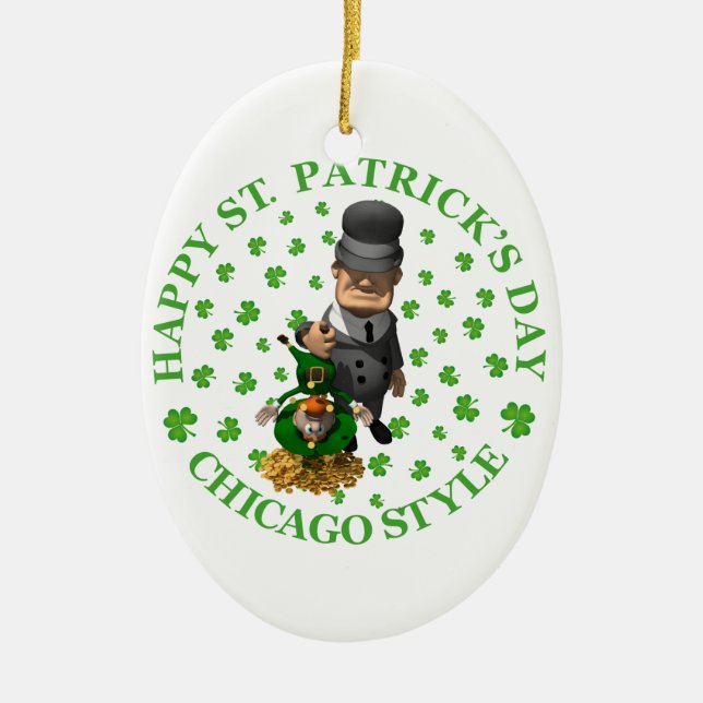 Happy St. Patrick's Day - Chicago Style Ceramic Tree Decoration (Front)