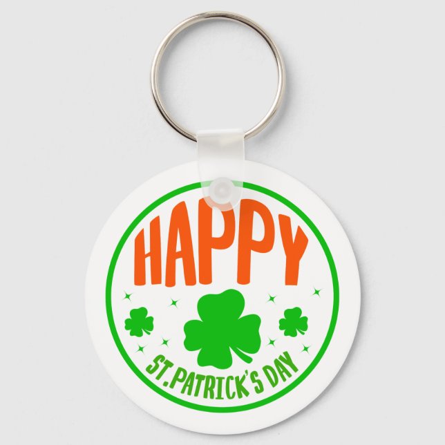 Happy St. Patrick's Day Circle Design-63501 Key Ring (Front)