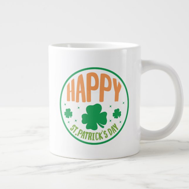 Happy St. Patrick's Day Circle Design-63501 Large Coffee Mug (Right)