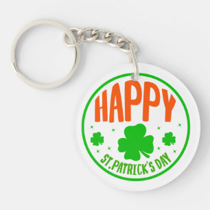 Happy St. Patrick's Day Circle Design Key Ring