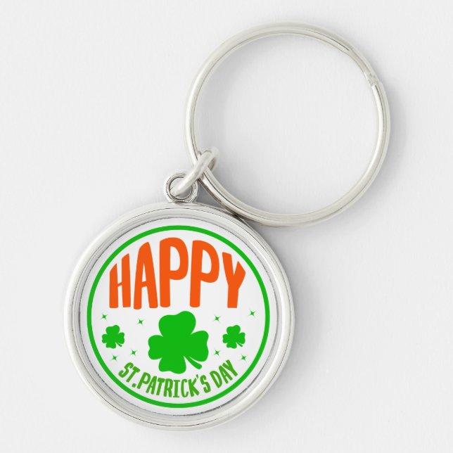 Happy St. Patrick's Day Circle Design Key Ring (Front)