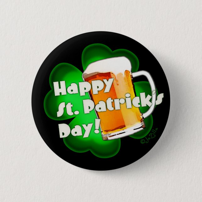 Happy St. Patrick's Day Clover & Mug Button (Front)