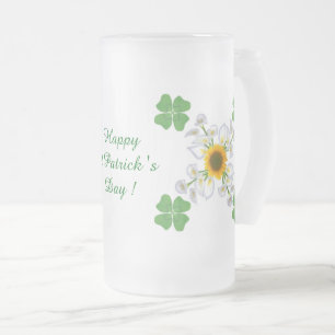 Happy St. Patrick's Day ! Clover with Calla Frosted Glass Beer Mug