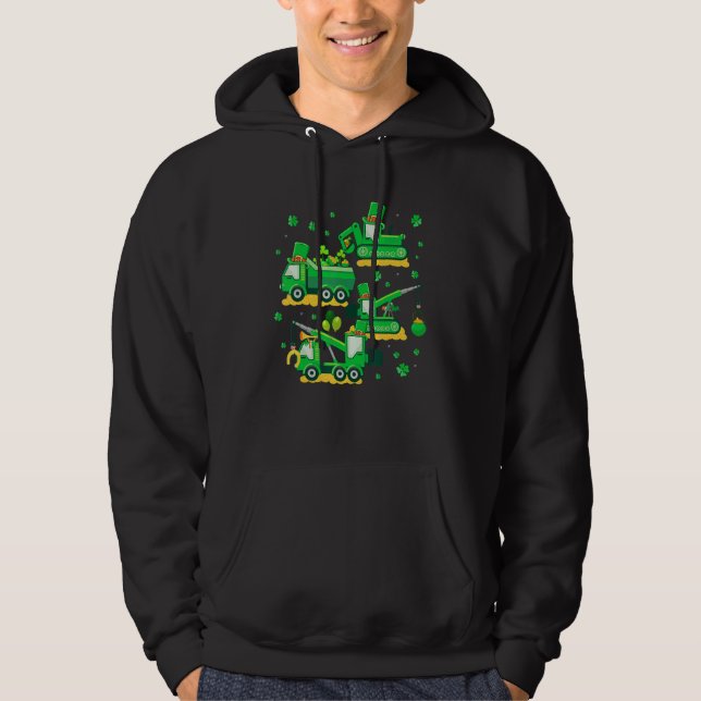 Happy St Patricks Day Crane Truck Construction Boy Hoodie (Front)