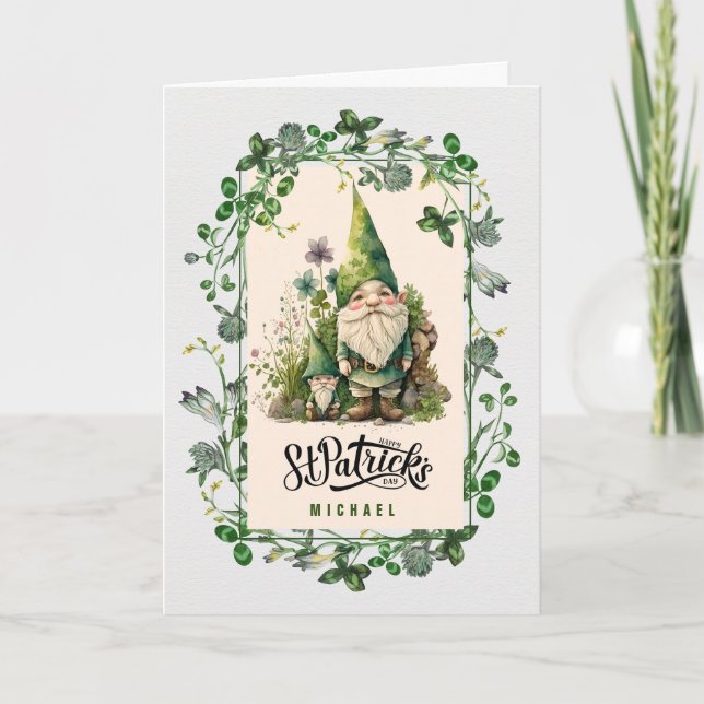 Happy St. Patrick's Day. Cute Irish Gnomes Custom  Card (Front)