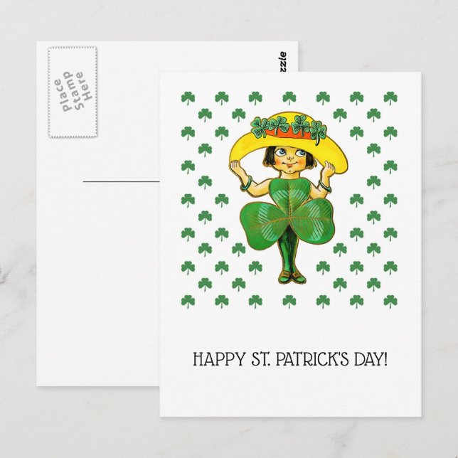 Happy St. Patrick's Day. Cute Little Irish Girl Postcard (Front/Back)