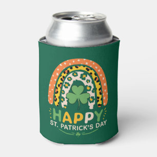Happy St Patrick's Day Cute Rainbow Leopard Can Cooler