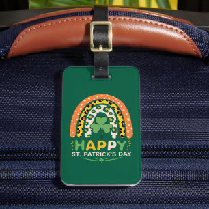 Happy St Patrick's Day Cute Rainbow Leopard Luggage Tag