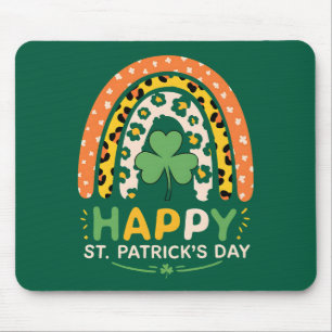 Happy St Patrick's Day Cute Rainbow Leopard Mouse Mat