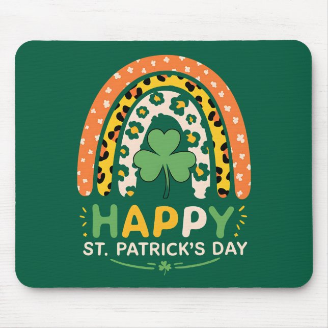 Happy St Patrick's Day Cute Rainbow Leopard Mouse Mat (Front)